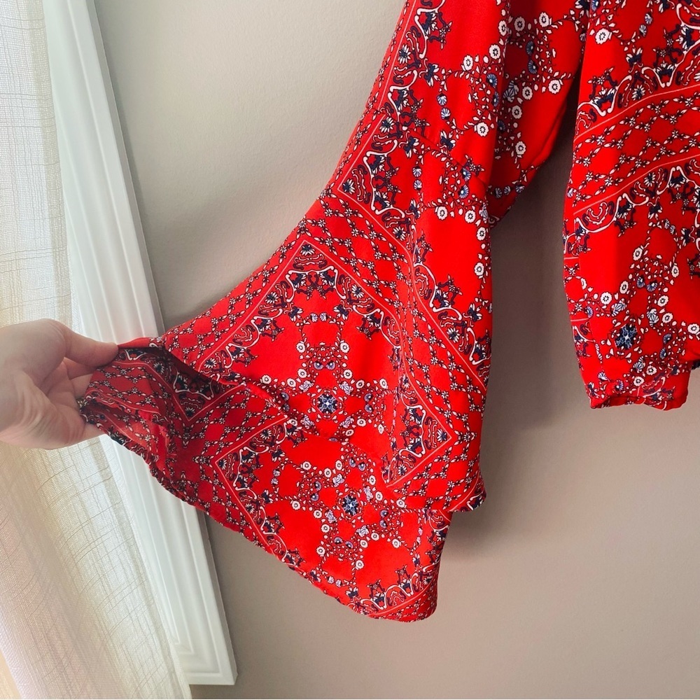 Altar'd State Bell Sleeve Blouse Red Sz Small - Picture 4 of 9